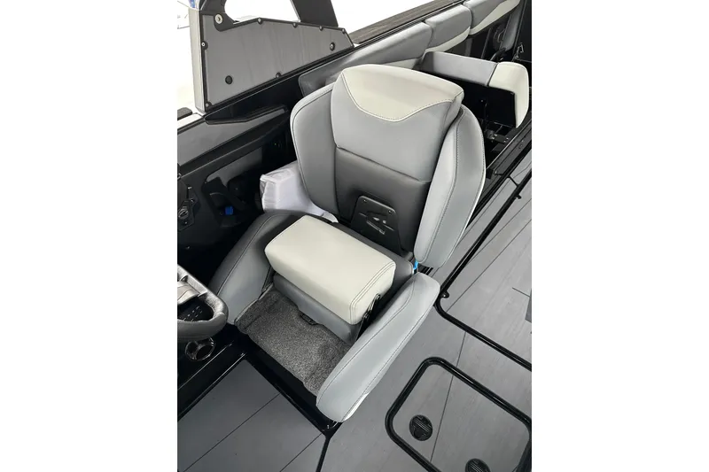 Slide: The Image of 2025 Axis A245 boat interior with sleek gray seating and modern design. - 9