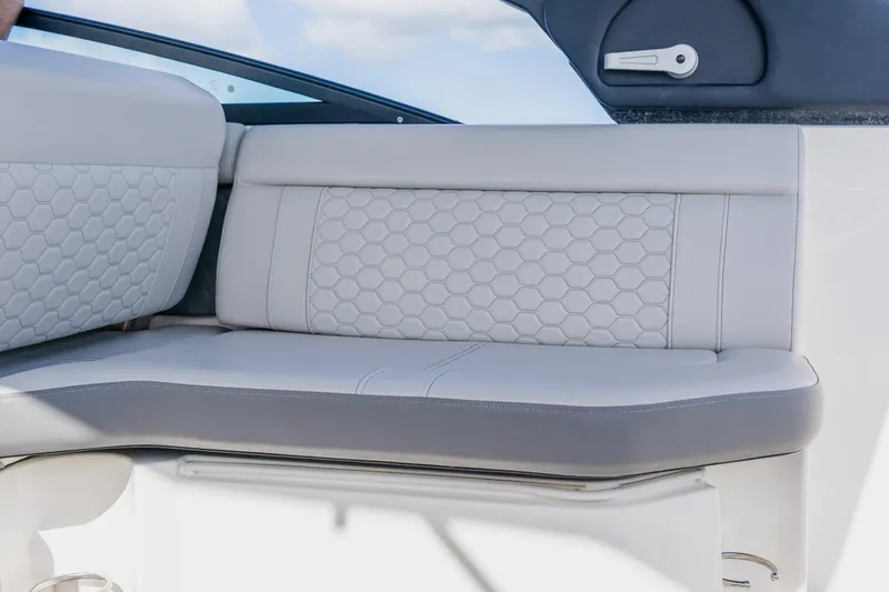 Slide: The Image of 2021 Sea Ray SDX 250 Outboard boat seating with hexagonal pattern upholstery. - 67