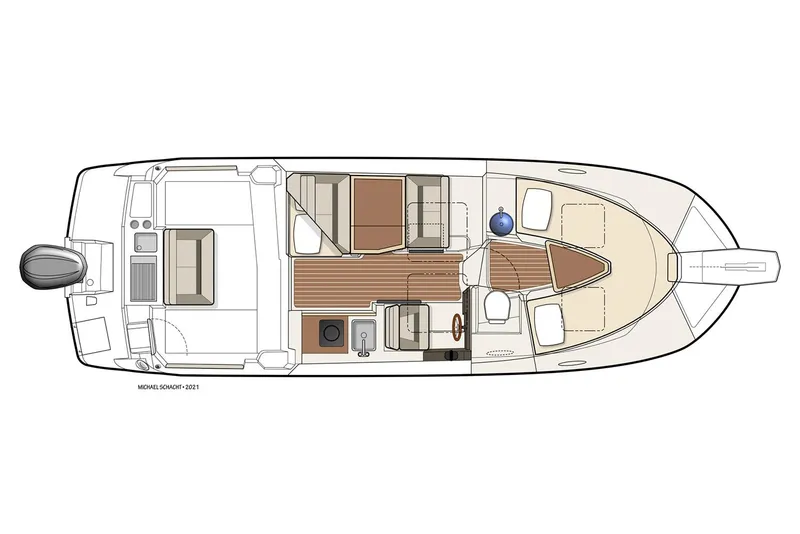 Slide: The Image of Manufacturer Provided Image: 2025 Cutwater C-248 Coupe boat layout, top view, featuring interior and deck design. - 15