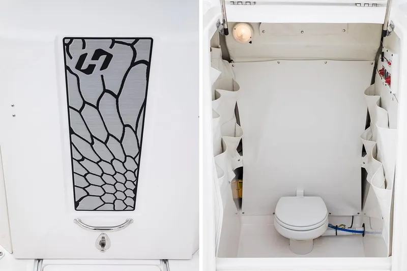 Slide: The Image of 2019 Wellcraft 262 Fisherman boat interior with enclosed marine toilet. - 66