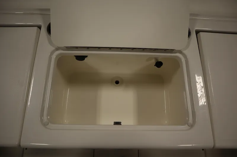 Slide: The Image of 2024 Bayliner Trophy T22CC livewell with open lid, showcasing interior space. - 37