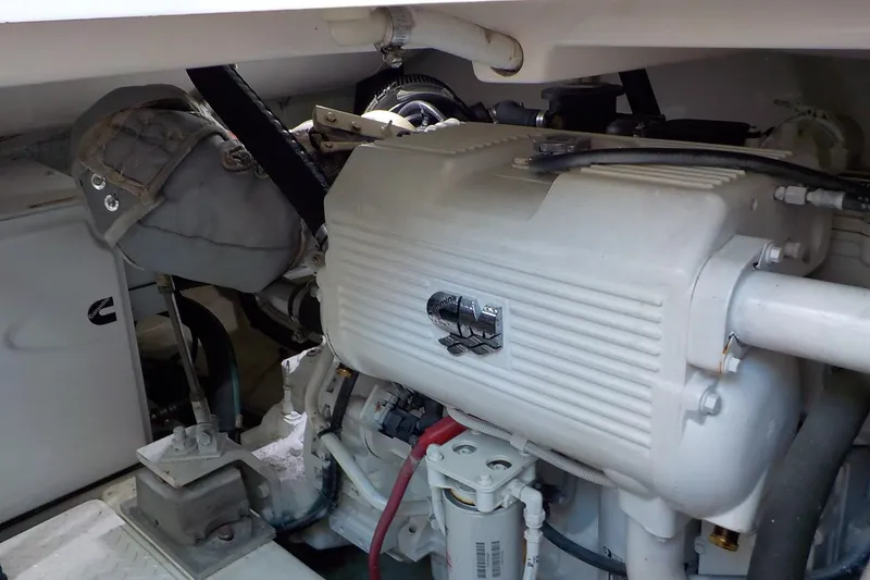 Slide: The Image of Engine compartment of 2009 Tiara Yachts 3900 Open, showcasing mechanical components. - 37