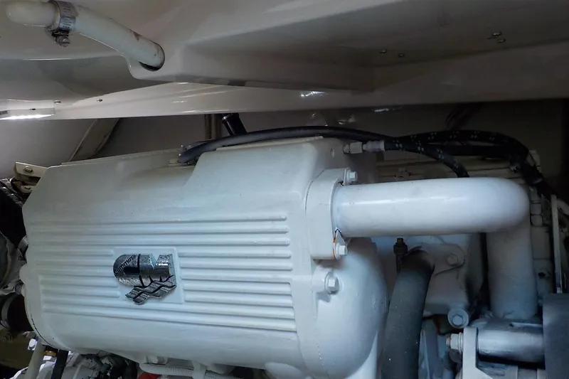 Slide: The Image of Engine compartment of a 2009 Tiara Yachts 3900 Open, showcasing mechanical components. - 44