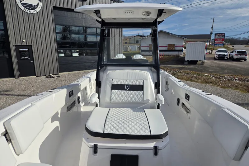 Slide: The Image of 2026 Sea Fox 268 Commander boat interior with white seating and modern design. - 5