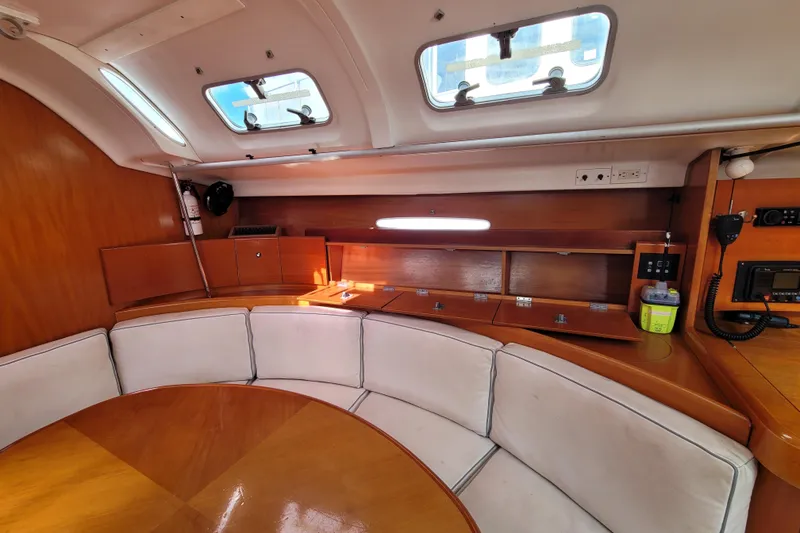 Slide: The Image of Wooden cup holder on a 1996 Beneteau First 42s7 yacht interior. - 35