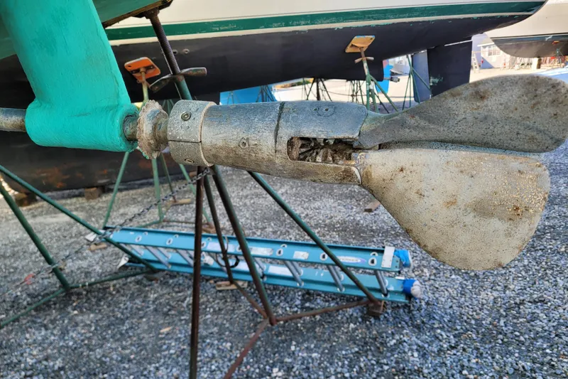 Slide: The Image of Propeller of a 1996 Beneteau First 42s7 sailboat on dry dock. - 77