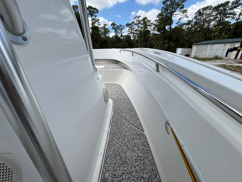 Slide: The Image of 2019 Cape Horn 24 OS boat deck with sleek design and stainless steel railings. - 15
