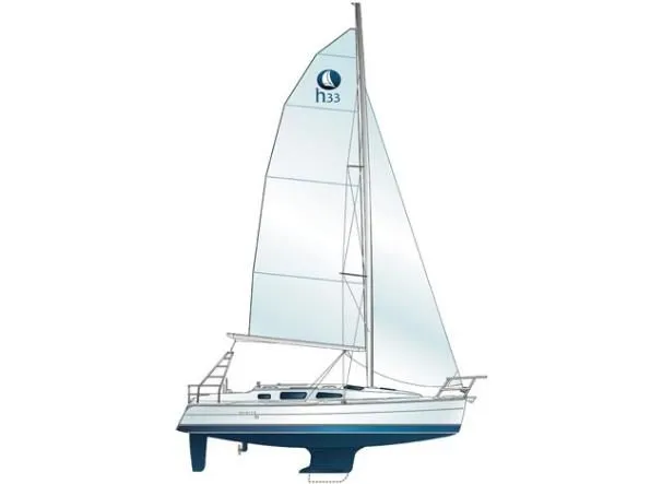Slide: The Image of 2008 Hunter 33 sailboat illustration with sails and hull design. - 29