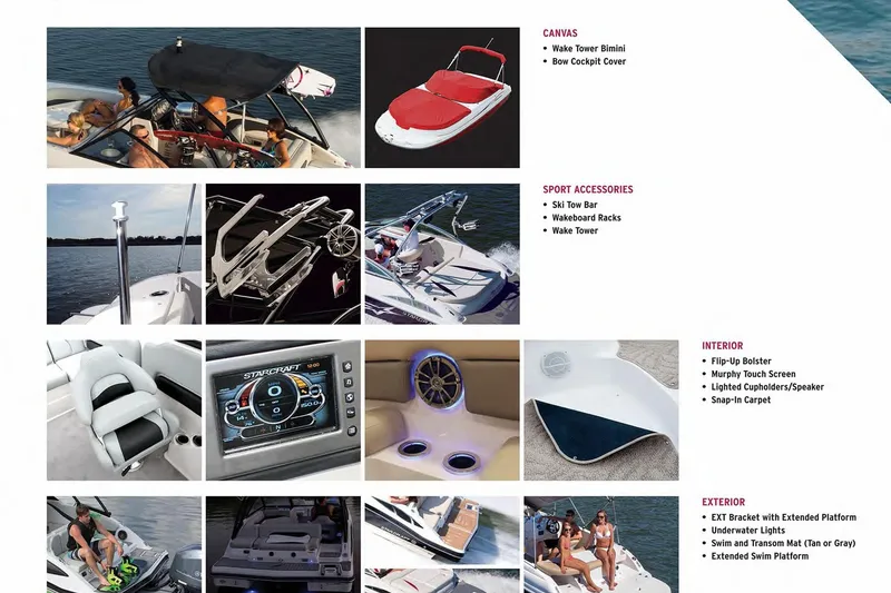 Slide: The Image of 2016 Starcraft Crossover 231 SCX IO SURF boat features and accessories collage. - 11