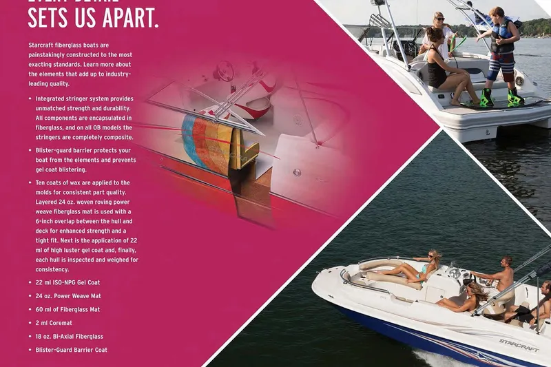 Slide: The Image of 2016 Starcraft Crossover 231 SCX IO SURF boat with detailed construction features and people enjoying on water. - 17