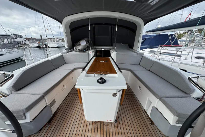 Slide: The Image of Spacious cockpit of 2022 Beneteau Oceanis 46.1 yacht with comfortable seating and sleek design. - 2