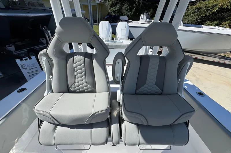 Slide: The Image of 2026 Cape Horn 34 XS boat with luxurious gray seating, showcasing modern design and comfort. - 24
