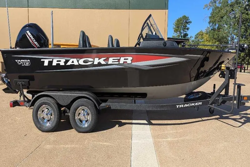 Slide: The Image of 2026 Tracker Targa V-19 Combo boat, top view, showcasing seating and layout. - 3