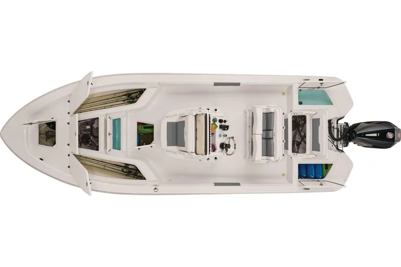 Slide: The Image of Top view of 2026 Mako 24 APEX boat, showcasing spacious deck and seating arrangement. - 15