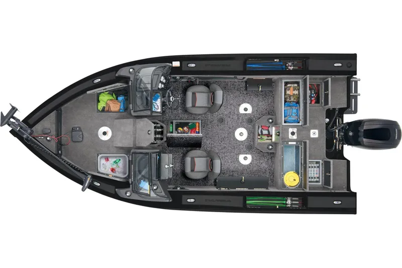 Slide: The Image of 2026 Tracker Targa V-18 WT boat interior with seating and dashboard. - 7