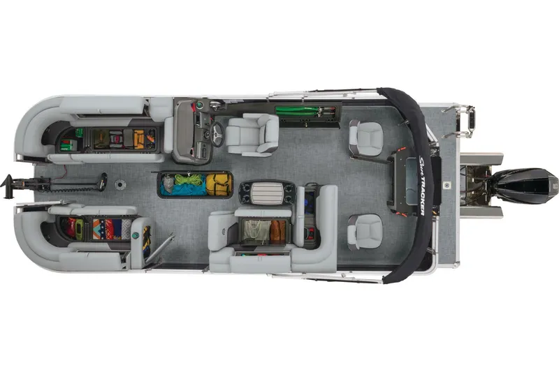 Slide: The Image of 2026 Sun Tracker SportFish 22 XP3 boat seat, gray upholstery, sleek design. - 31