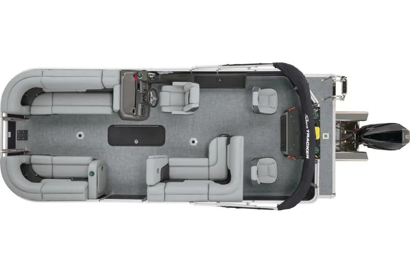 Slide: The Image of 2026 Sun Tracker SportFish 22 XP3 boat interior with comfortable seating and steering wheel. - 32