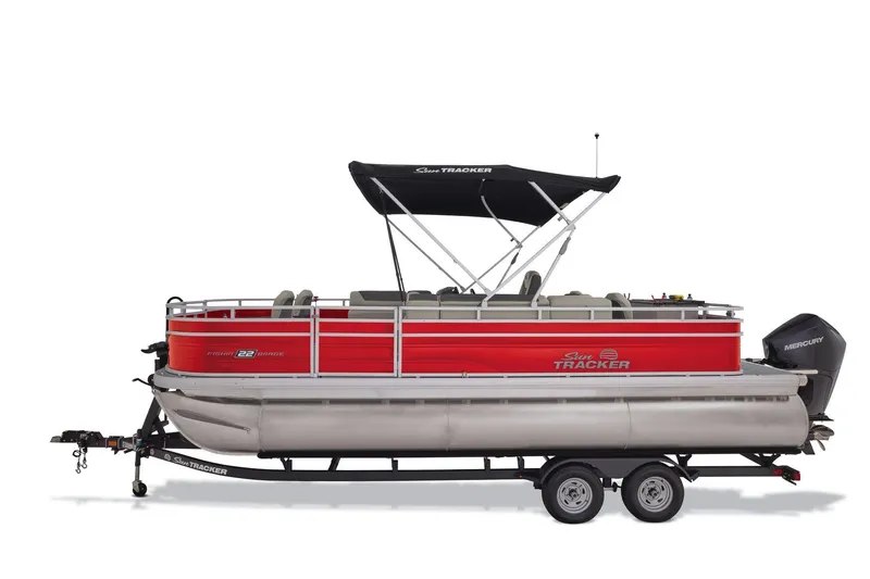 Slide: The Image of 2026 Sun Tracker Fishin' Barge 22 XP3 fishing station with integrated ruler and cup holders. - 6