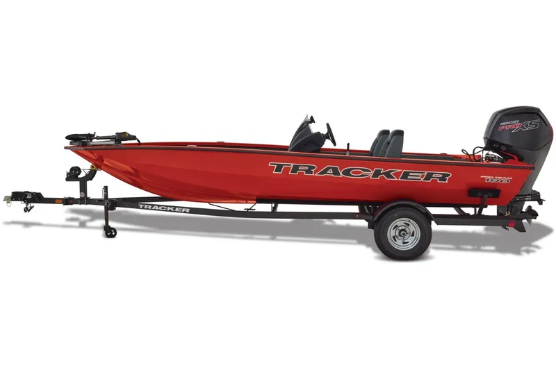 Slide: The Image of 2026 Tracker Pro Team 190 boat storage compartments with open lids and carpeted interior. - 5