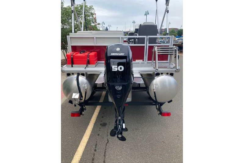Slide: The Image of 2026 Sun Tracker Bass Buggy 16 XL Select pontoon boat with Mercury 50 engine. - 3