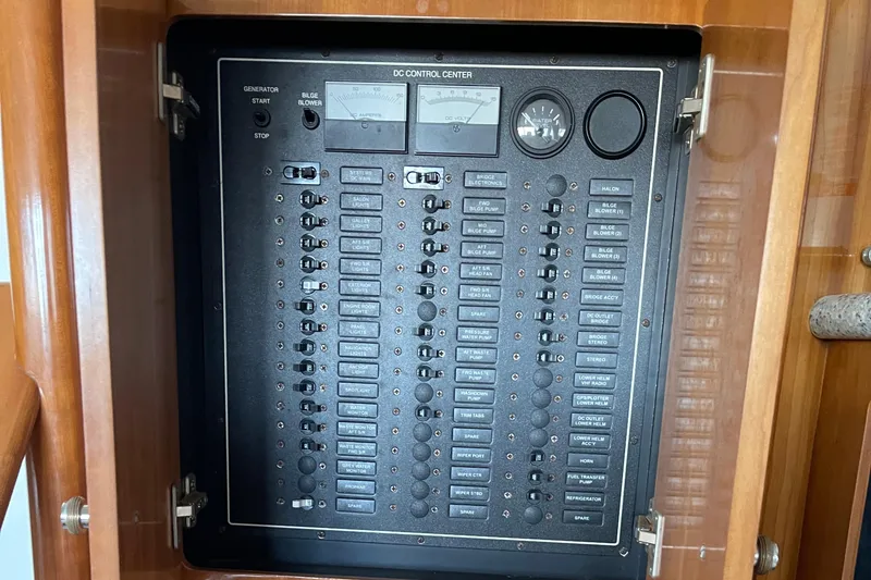 Slide: The Image of Electrical control panel on 2001 Carver 444 Cockpit Motor Yacht. - 22