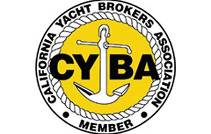 Slide: The Image of California Yacht Brokers Association logo with anchor, Sea Ray 330 Express Cruiser 1997. - 27