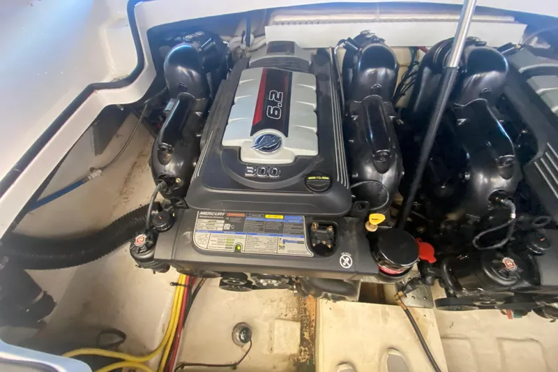 Slide: The Image of Engine compartment of 2018 Chaparral 337 SSX with Mercury 6.2L engine. - 42