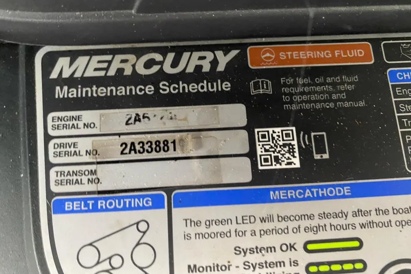 Slide: The Image of Mercury maintenance schedule label with serial numbers for Chaparral 337 SSX, 2018 model. - 45