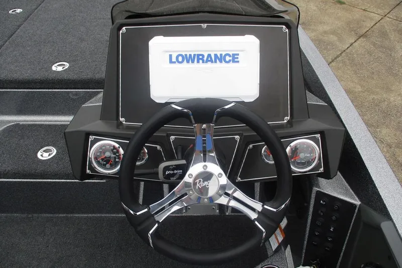 Slide: The Image of Dashboard of 2026 Ranger Z518 Cup-Equipped boat with Lowrance display and steering wheel. - 5