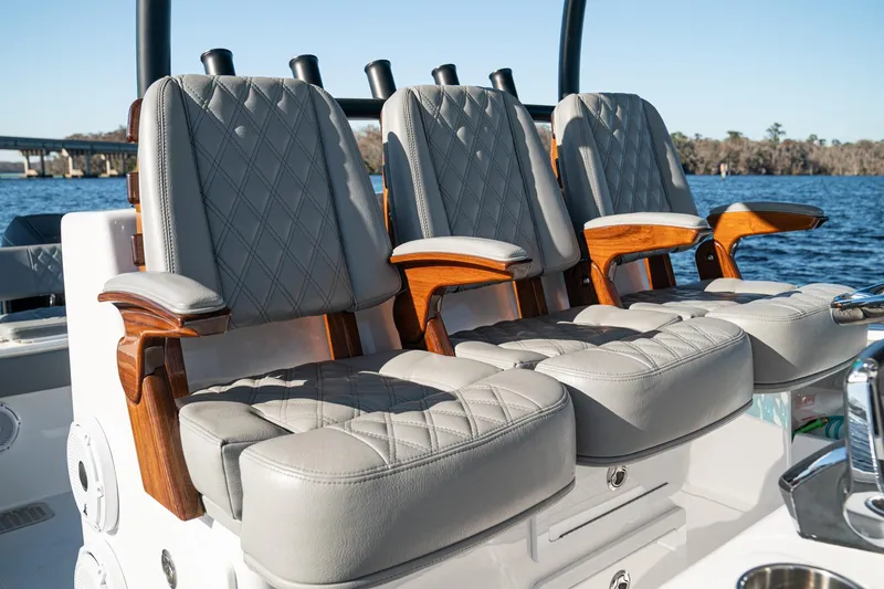 Slide: The Image of Luxurious seating on 2026 Front Runner 36' Center Console boat, featuring elegant design and craftsmanship. - 15