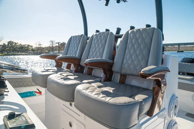 Slide: The Image of Luxurious seating on 2026 Front Runner 36' Center Console boat, featuring elegant design. - 16