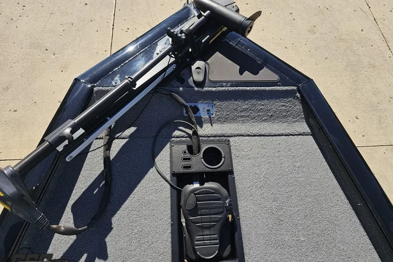 Slide: The Image of 2018 Tracker Pro Team 175 TXW boat deck with trolling motor and foot pedal. - 61