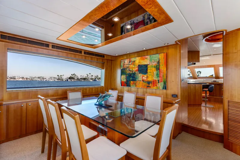 Slide: The Image of Luxurious 2005 custom yacht interior with elegant wood finishes and panoramic ocean views. - 44