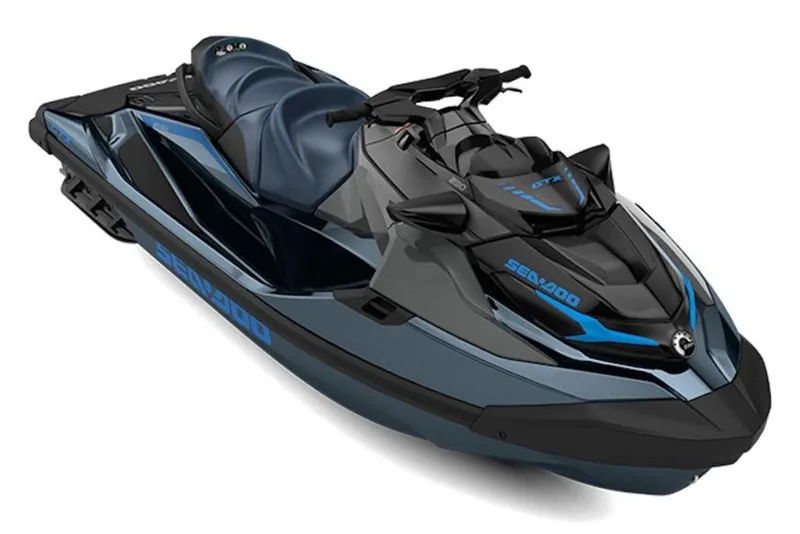 The Image of 2025 Sea-Doo GTX 230 jet ski, sleek design, black and blue color scheme. - 1