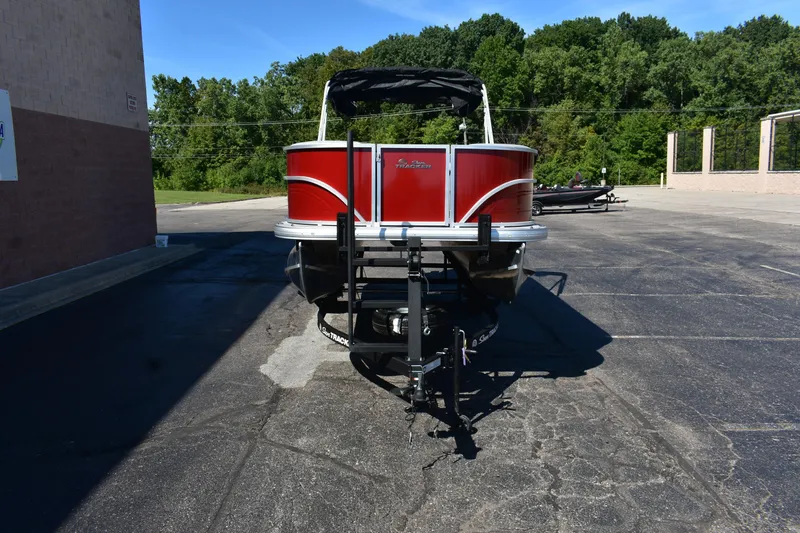 Slide: The Image of 2026 Sun Tracker Party Barge 18 DLX pontoon boat in parking lot. - 5