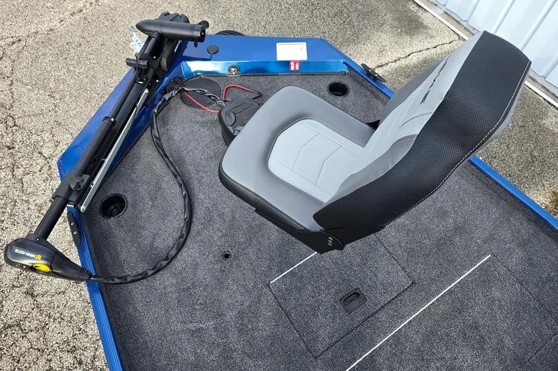 Slide: The Image of 2026 Lowe Skorpion 16 bow cating deck with pedestal fishing seat and 12v trolling motor. - 5