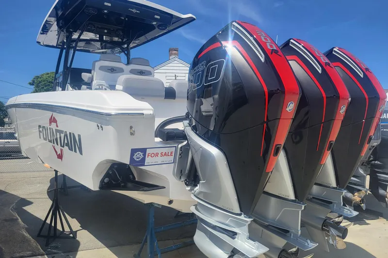 Slide: The Image of 2025 Fountain 34 SC boat with triple outboard engines, for sale. - 3