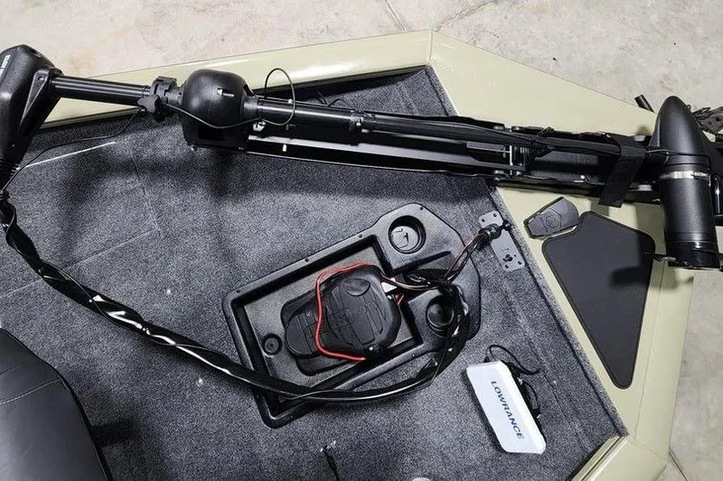 Slide: The Image of 2026 Tracker Pro Team 175 boat deck with trolling motor and Lowrance equipment. - 8