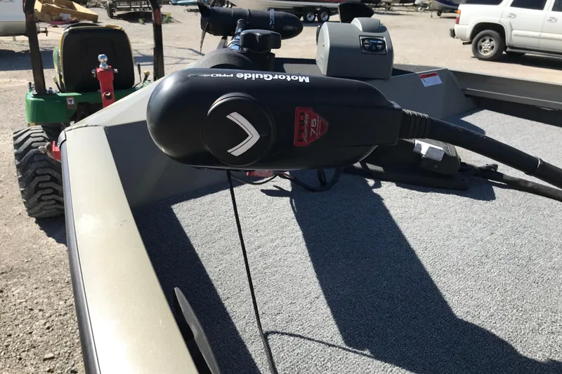 Slide: The Image of 2007 Lowe Stinger 170 boat with a trolling motor on deck. - 21
