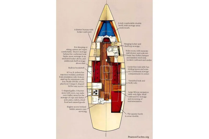 Slide: The Image of Floor plan of a 1984 Pearson 386 yacht, showcasing interior layout and features. - 27