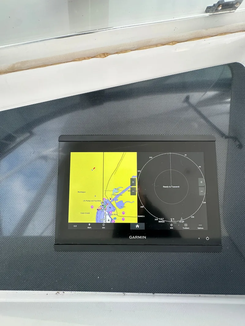 Slide: The Image of Garmin navigation display on 1994 Hatteras 48 Cockpit MY yacht dashboard. - 8
