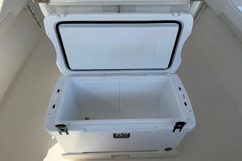 Slide: The Image of Open white cooler on Key West 239 FSR boat, 2026 model. - 37