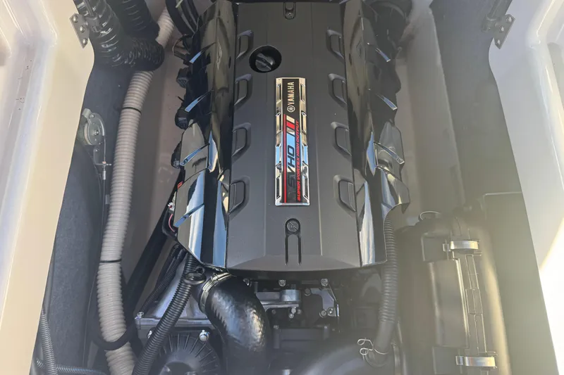 Slide: The Image of 2018 Yamaha AR195 engine compartment showcasing powerful motor components. - 18