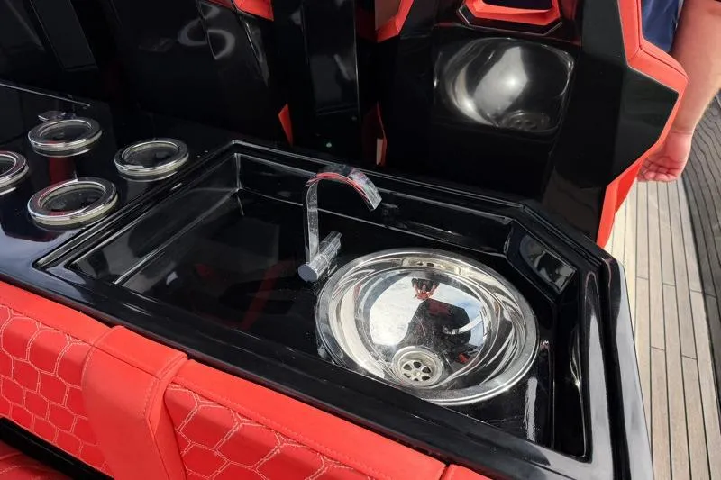 Slide: The Image of Luxury yacht sink with red and black design, Skipper-BSK 42NC, 2023 model. - 15