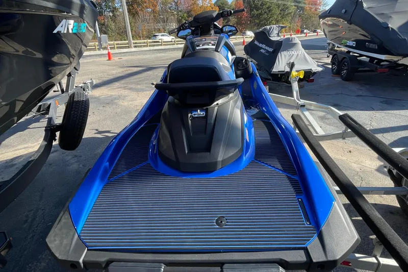 Slide: The Image of 2024 Yamaha WaveRunner VX Cruiser HO in blue, parked on a trailer. - 12