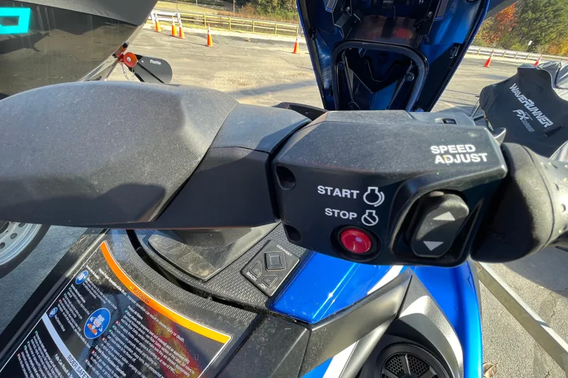 Slide: The Image of 2024 Yamaha WaveRunner VX Cruiser HO handlebar controls with start, stop, and speed adjust buttons. - 6