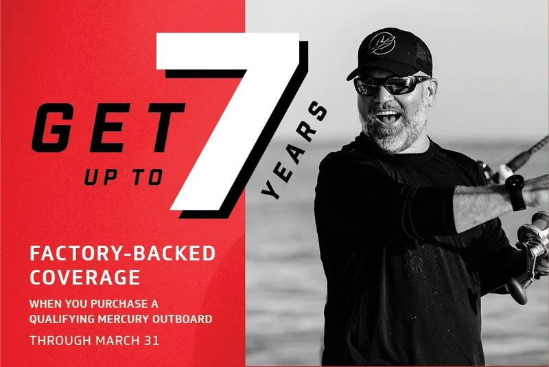 The Image of 2026 Avalon Venture 85 promotion: up to 7 years factory-backed coverage with Mercury outboard purchase. - 0