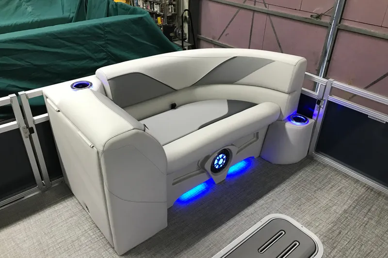 Slide: The Image of 2026 Avalon Venture 85 Versatile rear bench with LED lighting and cup holders. - 12