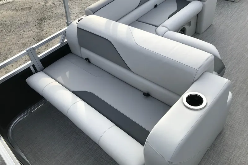 Slide: The Image of 2026 Avalon Venture Cruise Rear Bench with sleek gray upholstery and integrated cup holder. - 12