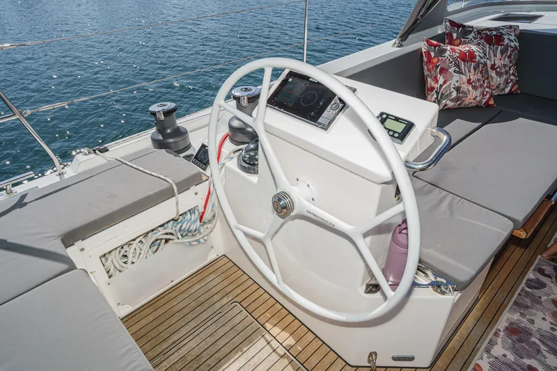 Slide: The Image of 2023 Bavaria C50 yacht helm with modern controls and comfortable seating. - 17